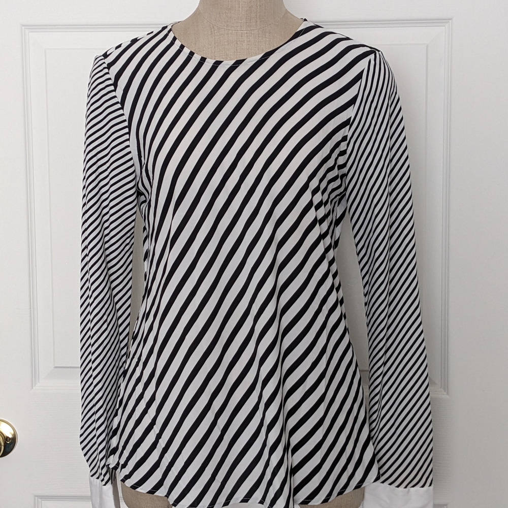 Calvin Klein Black and White Striped Long Sleeve Top
